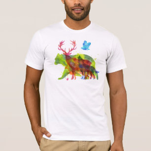 Camiseta As aguarelas do Overprint dos animais afrouxam a