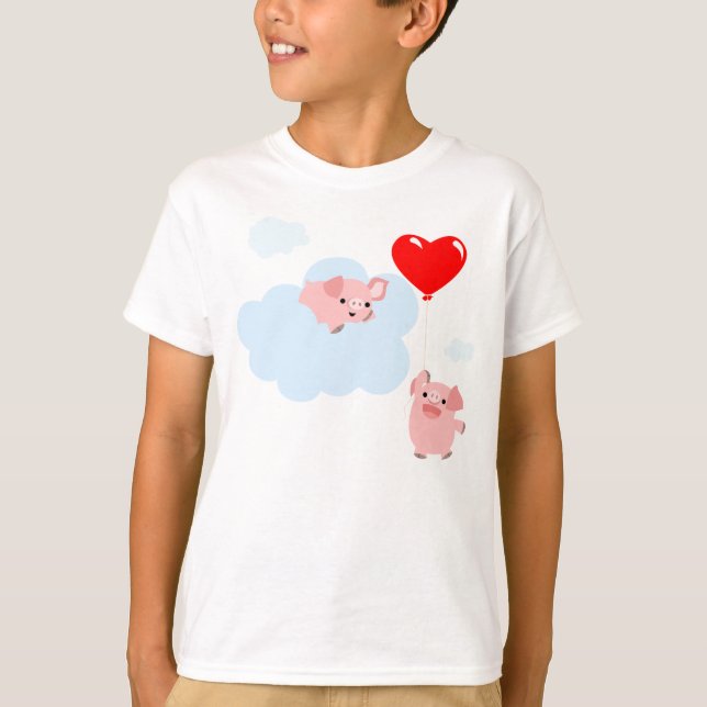 Camiseta As Asas do Amor (Porcos de Cartoon) Crianças (Frente)