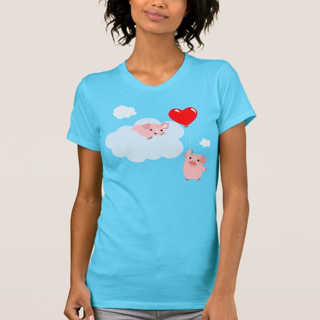 Camiseta As Asas do Amor (Porcos de Cartoon) Mulheres T-Shi (Frente)
