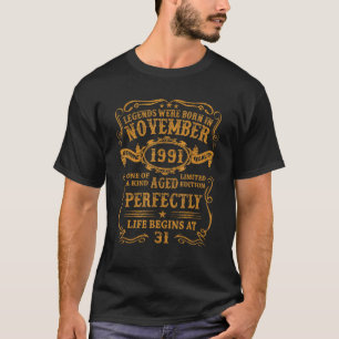 Camiseta As Legendas Foram Nasceres Em Novembro De 1991, Co