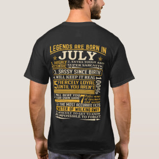 Camiseta As legendas são em julho fatos nascidos