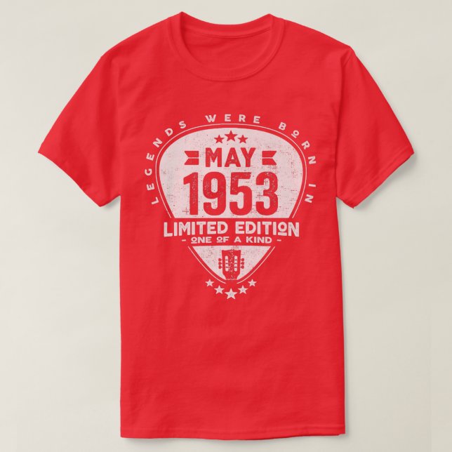 Camiseta As Lendas Foram Nasceres Em Maio De 1953Guitar Pre (Frente do Design)