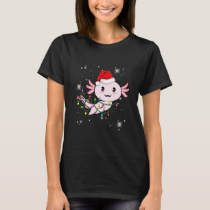 Camiseta As Luzes De Natal Axolotl Led Santa Hat no Natal