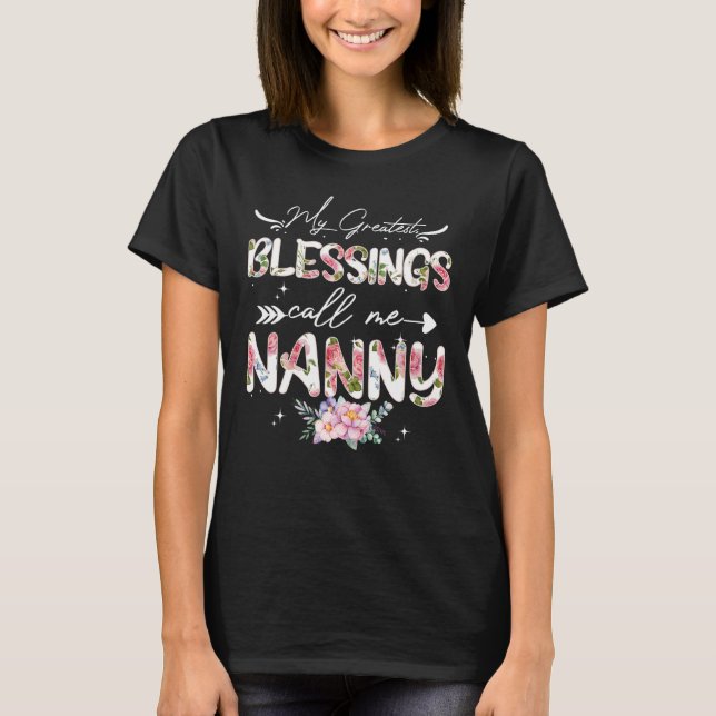 Camiseta As Minhas Maiores Bênçãos Chamam-Me Avó Floral (Frente)