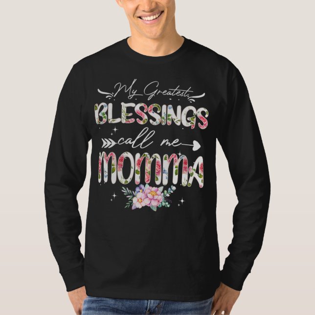 Camiseta As Minhas Maiores Bênçãos Chamam-Me Avó Floral Mãe (Frente)