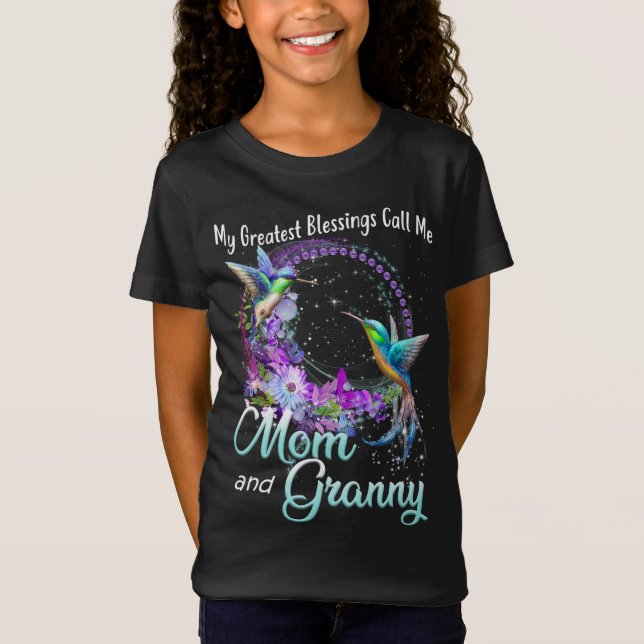 Camiseta As Minhas Maiores Bênçãos Chamam-Me Mãe E Avó Humm (Frente)