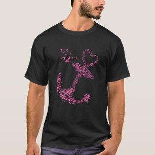 Camiseta As Mulheres Apresentam Anchor De Coração Rosa Para