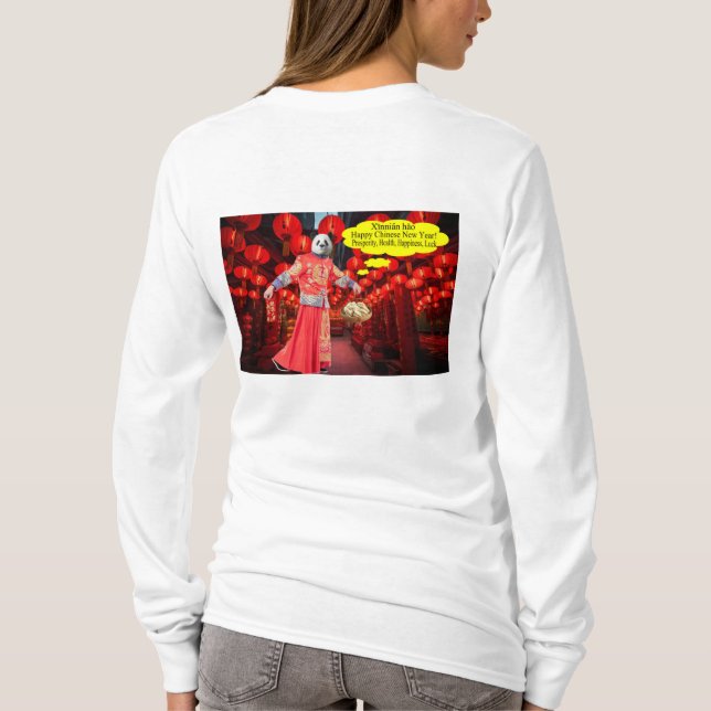 Camiseta as mulheres bella tee. Feliz Ano Novo Chinês. Pand (Verso)