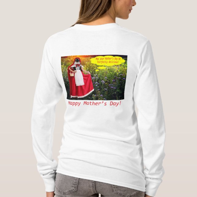 Camiseta As mulheres compram a tee. Feliz Dia de as mães. (Verso)