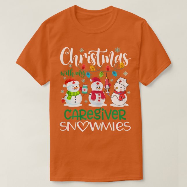 Camiseta As Mulheres De Natal Com Meu Cuidador Snowmies Ste (Frente do Design)