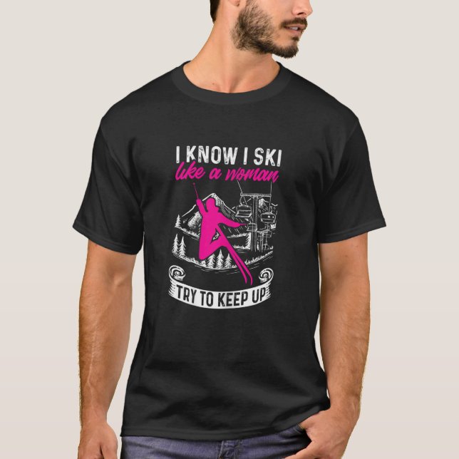 Camiseta As Mulheres Esquiando O Inverno Eu Sei Que Esquio  (Frente)