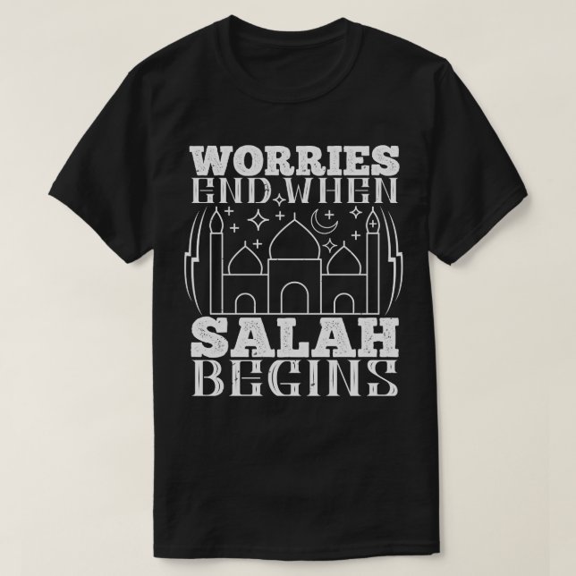 Camiseta As Preocupações Islâmicas Terminam Quando Salah Co (Frente do Design)