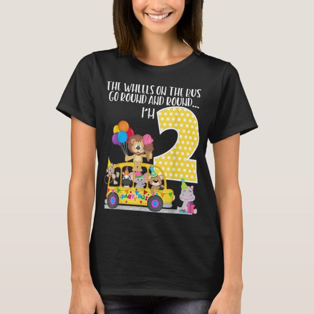 Camiseta As Rodas No segundo aniversário De Ônibus De 2 Ano (Frente)