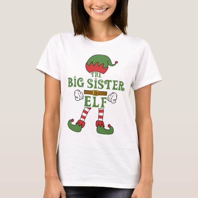 Camiseta As roupas da família de Natal da Big Sister Elf (Frente)