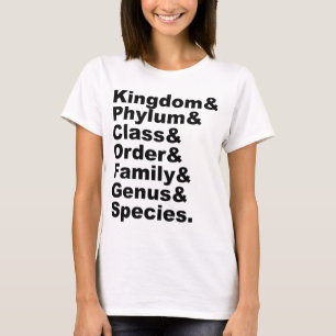 Camiseta As Sete Categorias de Taxonomia Biológica