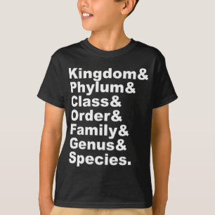 Camiseta As Sete Categorias de Taxonomia Biológica