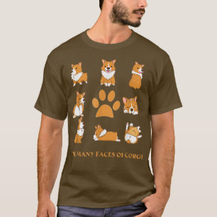 Camiseta As Várias Faces do Cachorro Corgi Engraçado 
