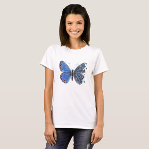 Camiseta Asa de Borboleta Azul Comum Feita de Vidro Rachado