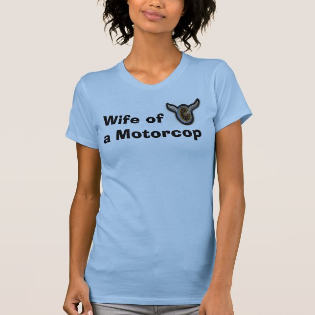 Camiseta asa e roda 2, ofa Motorcop da esposa (Frente)