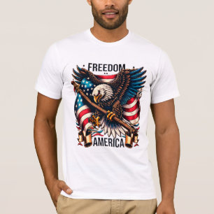 Camiseta Asas da Liberdade - Águia Balda Americana e Bandei