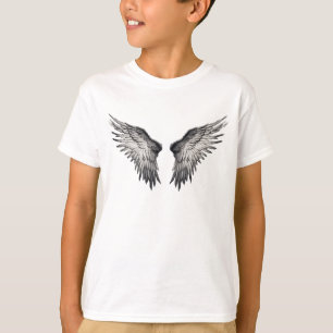 Camiseta Asas de Anjo Monocromático Arte Gótico para Crianç