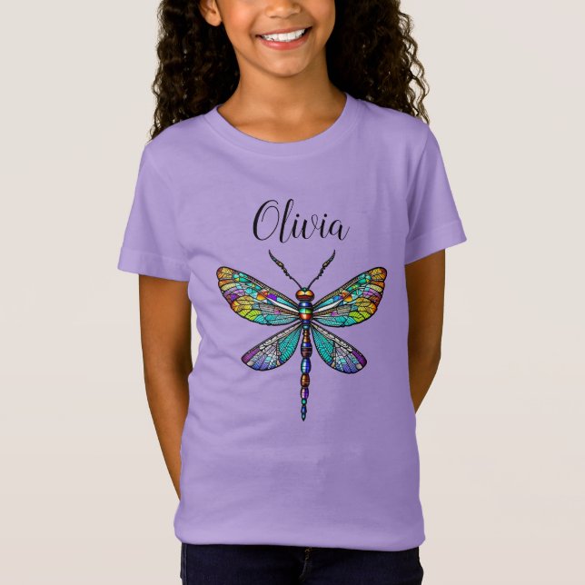Camiseta Asas de Dragonfly de Vidro Coloridas (Frente)