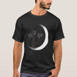 Camiseta Asas de Gato Gótico Fofo Oculto na Lua Arte de Hor