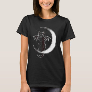 Camiseta Asas de Gato Gótico Fofo Oculto na Lua Arte de Ter