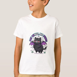 Camiseta Asas de Morcego Grandes Ronronares Gatinho Preto F