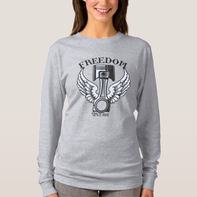 Camiseta asas livres pistões vintage motocicleta T-Shirt (Frente)