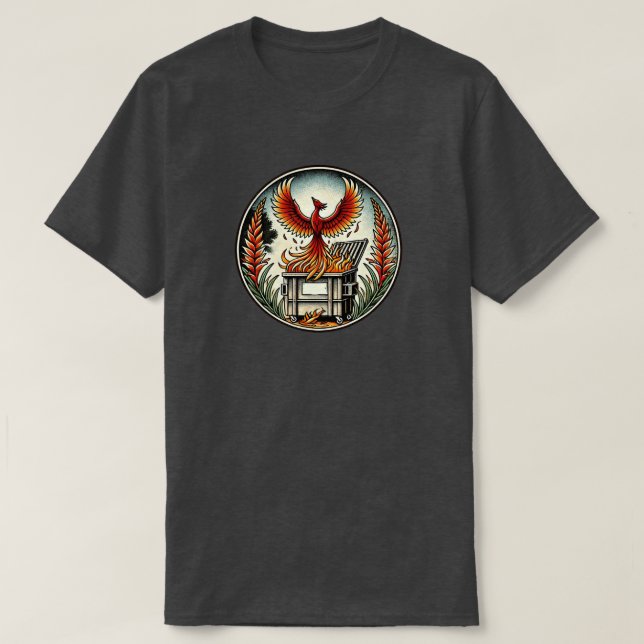 Camiseta Ascensão de Phoenix das Cinzas de Fogo de Dumpster (Frente do Design)