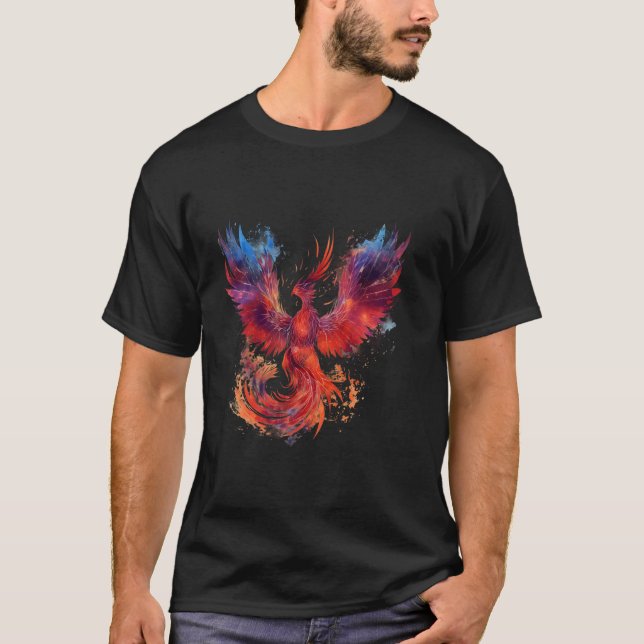 Camiseta Ascensão Phoenix Rejuvenescimento de Aves Míticas (Frente)