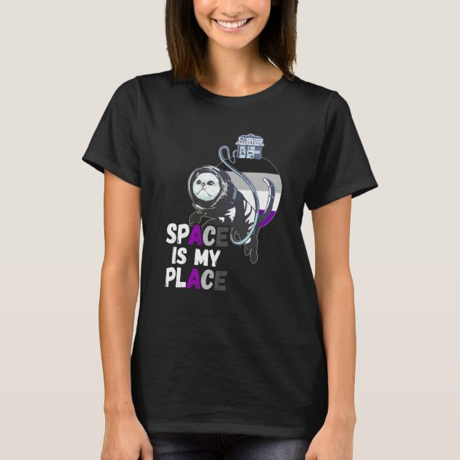 Camiseta Asexual Astronaut Cat Retro Space Is My Place Ace  (Frente)
