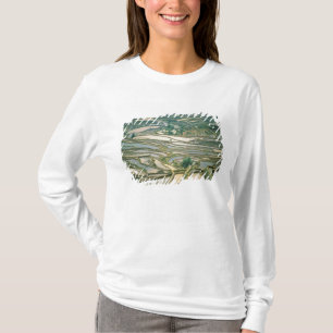 Camiseta Ásia, China. Terraces de arroz inundados perto de