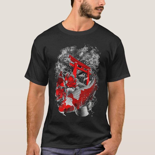 Camiseta Asia Koi Fish Lotus Flower Temple Sakura Water Lil (Frente)