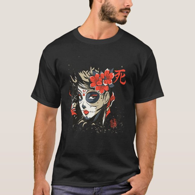 Camiseta Asia La Catrina Flower Tattoo Sugar Mask Girl (Frente)