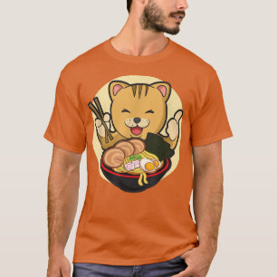 Camiseta Asian Japanese Dishes Food Ramen Noodles Cat Pets