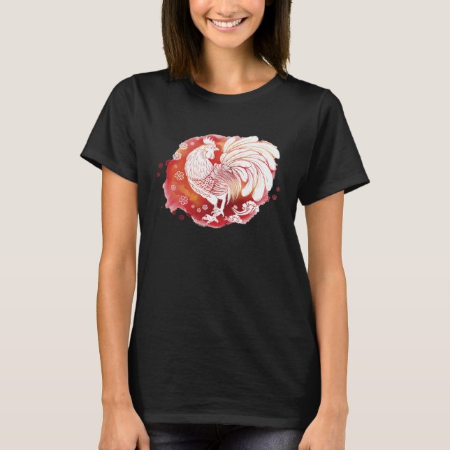 Camiseta Asian Rooster Chinese Zodiac Fancy Red Rooster (Frente)
