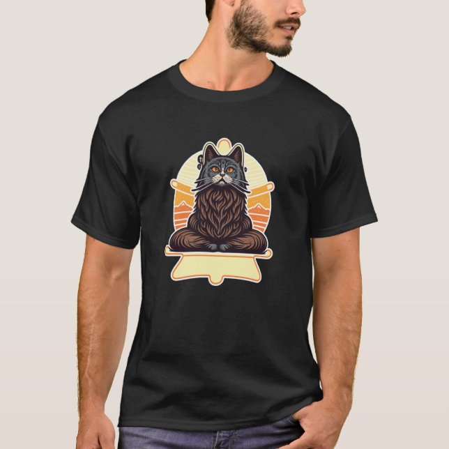 Camiseta Asian Yoga Cat Deep in Meditation and Relaxation (Frente)