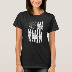 Camiseta Asl American Sign Language Usa Flag Seja Kind