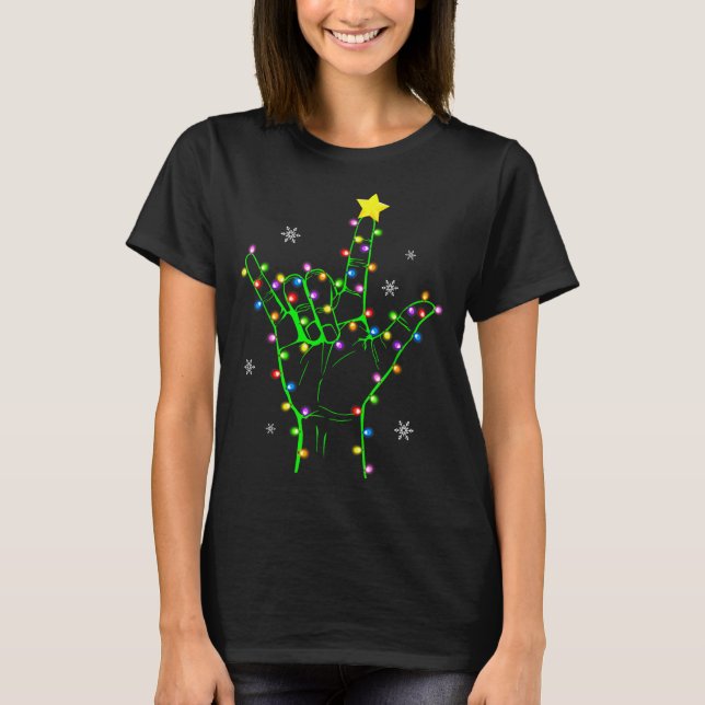 Camiseta Asl Christmas Christmas Tree Lights American Sign  (Frente)