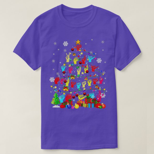 Camiseta ASL Christmas Tree Xmas Lights ASL Sign Language H (Frente do Design)