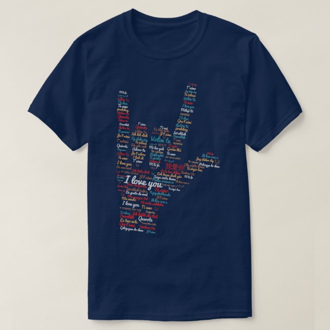 Camiseta ASL Eu te amo em diferentes idiomas design ASL L (Frente do Design)