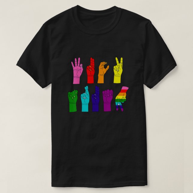 Camiseta ASL Hands - Rainbow Resistance Message (Frente do Design)