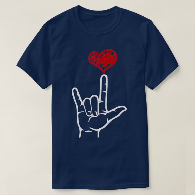 Camiseta ASL I Love You Hand Heart American Sign Language (Frente do Design)