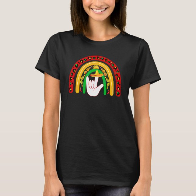 Camiseta Asl I Love You Rainbow Sinal Language Cinco De May (Frente)