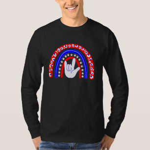 Camiseta Asl I Love You Rainbow Usa Flag Sign Language 4ª