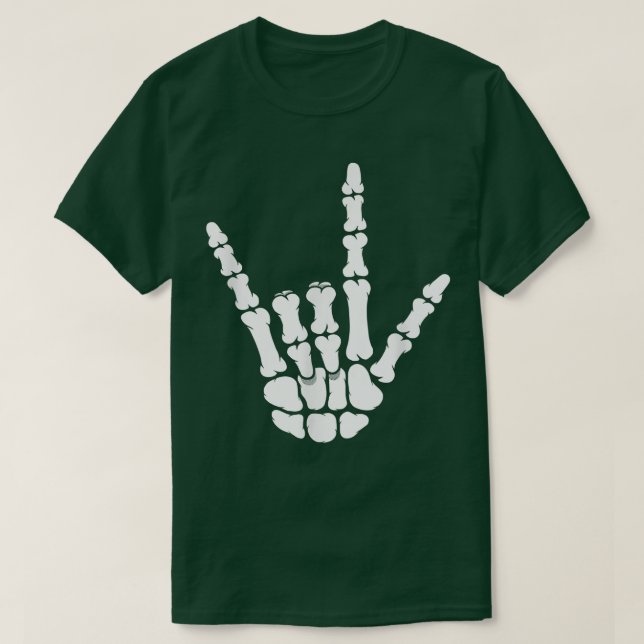 Camiseta ASL I Love You Skeleton Hand on Black American Sig (Frente do Design)