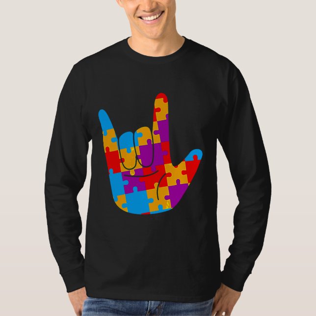 Camiseta Asl Love Sign Language Autism Awareness Support Cu (Frente)