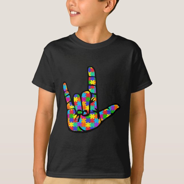 Camiseta ASL Love Sign Language Autism Awarsm Suporte 3 (Frente)